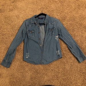 Distressed denim top